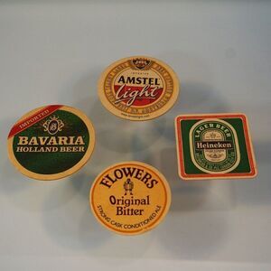 4 Vintage Beer Brewery Coasters Bavaria Amstel Flowers Heineken